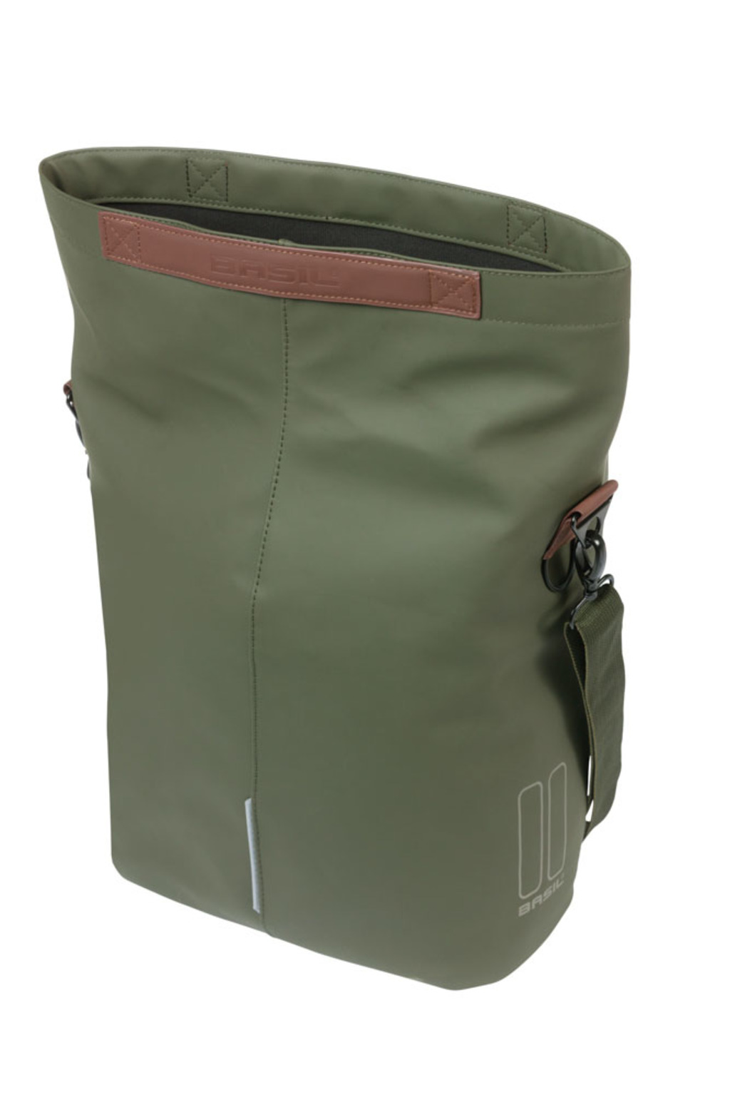 Basil City MIK Hooks fietstas 14–16L Moss Green – waterdichte shopper tas voor stadsfiets en e-bike