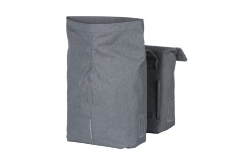 Basil City dubbele fietstas Grey Melee 28-32 liter op bagagedrager, waterafstotend en voorzien van reflectie