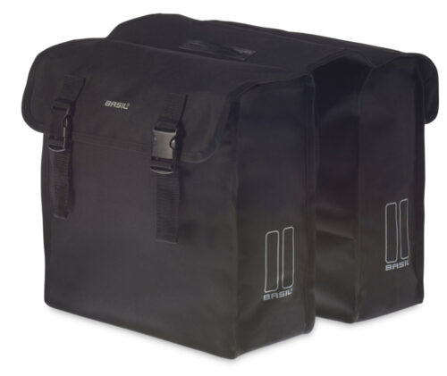 Basil Mara XL dubbele fietstas zwart 35 liter met reflectie, aangeboden door Bike by Mike.