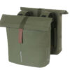 Dubbele Fietstas Basil City Vegan Leather UB 28-32L Moss Green, waterafstotend met reflectie, geschikt voor bagagedrager van stadsfiets of e-bike.