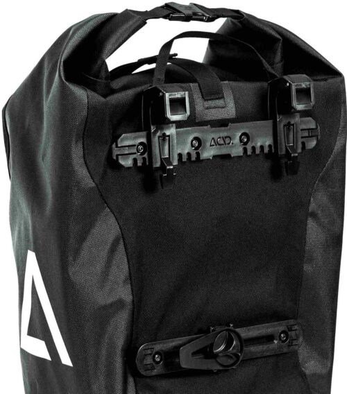 ACID Panniers TRAVLR 20/2 Black – waterdichte zwarte fietstassen (40L) met SMLINK-bevestiging, verkrijgbaar bij Bike by Mike.