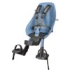 Urban Iki Ta-ke voorzitje in Fuji Blue/Bincho Black op een fiets gemonteerd, geschikt voor kinderen van 9 maanden tot 3 jaar