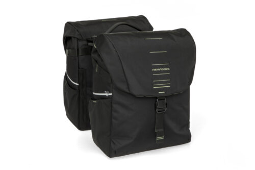 Dubbele fietstas New Looxs Vigo Double MIK 40L Black Green waterafstotend met MIK bevestiging op bagagedrager bij Bike by Mike