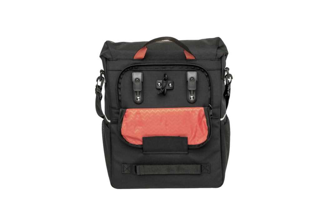 Enkele fietstas New Looxs Vigo Single 20L Black Orange waterafstotende fietstas met schouderband en bevestiging aan bagagedrager bij Bike by Mike