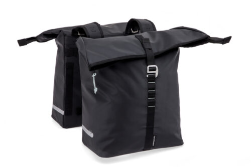 New Looxs Cantos Double 36L Black dubbele fietstas waterafstotend bisonyl met reflectie voor e-bike en achterdrager bij Bike by Mike