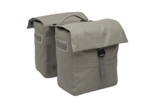 New Looxs Leeds Double MIK 38L Taupe dubbele fietstas op achterdrager met MIK systeem, waterafstotend gerecycled polyester en reflectie, Bike by Mike collectie.